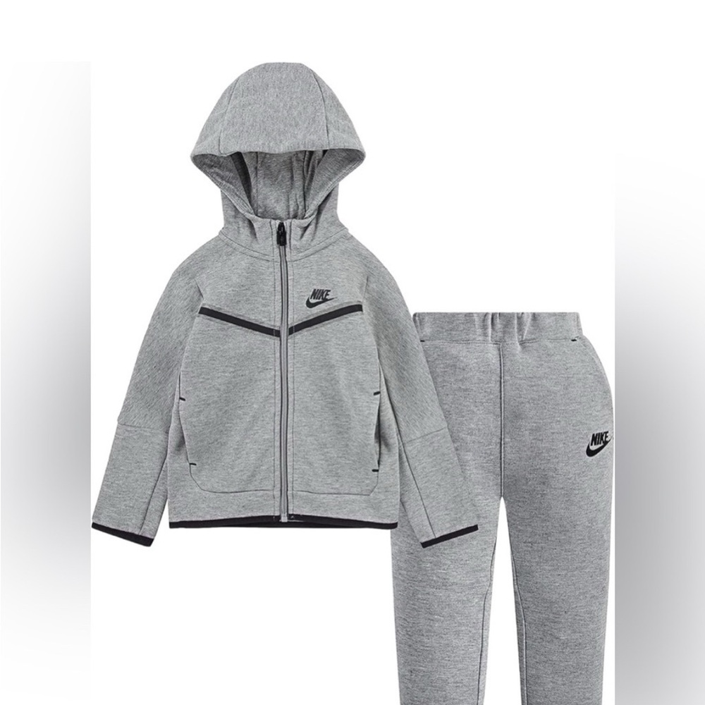Nike Tech Fleece Kids Tracksuit Grey Heather Full Zip Hoodie Joggers Set 6 - Picture 3 of 3